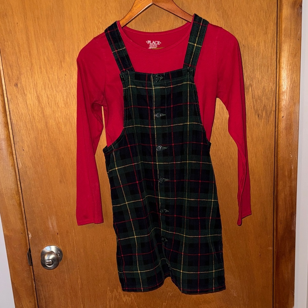 The Children's Place Red and Plaid Pinafore Dress Set